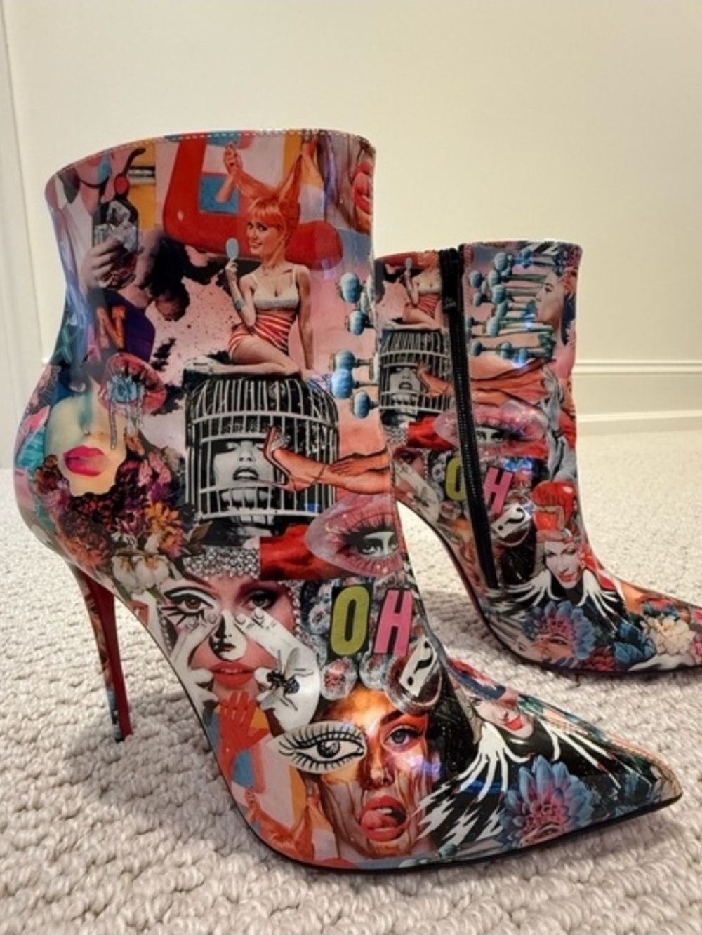 Louis Vuitton Multicolor Graphic Collage Pointed-Toe Ankle Boots
